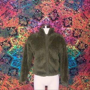 Olive Green Cropped Furry Jacket